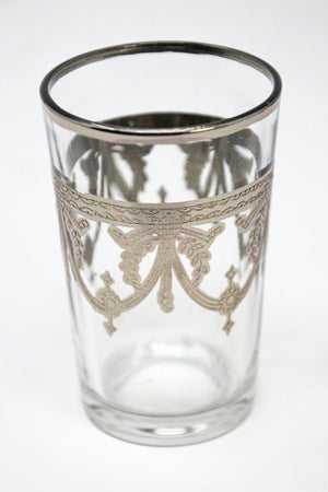 Six Clear and Silver Overlay Shot Glasses