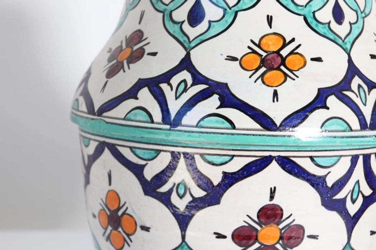 Moorish Ceramic Glazed Covered Urns Handcrafted in Fez Morocco