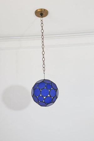 Handcrafted Moroccan Moorish Glass Orb Lantern with Blue Glass