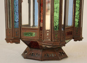 Moroccan Moorish Tole and Glass Candle Lantern