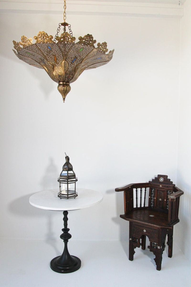 Vintage Moroccan Brass Chandelier Pasha Moorish Style