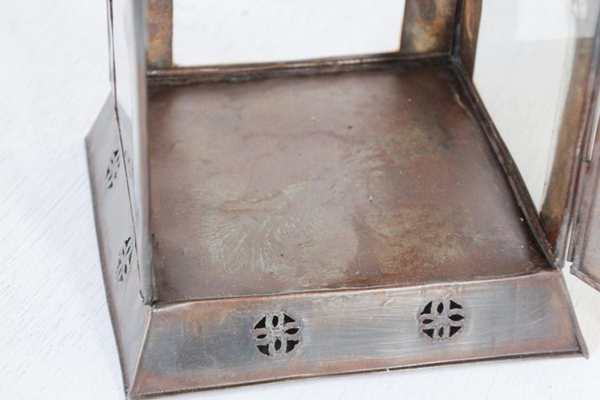 Moroccan Moorish Square Tole and Clear Glass Candle Lantern
