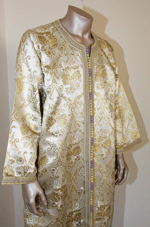 Moroccan Vintage Kaftan Gentleman Damask Gold Caftan, circa 1970