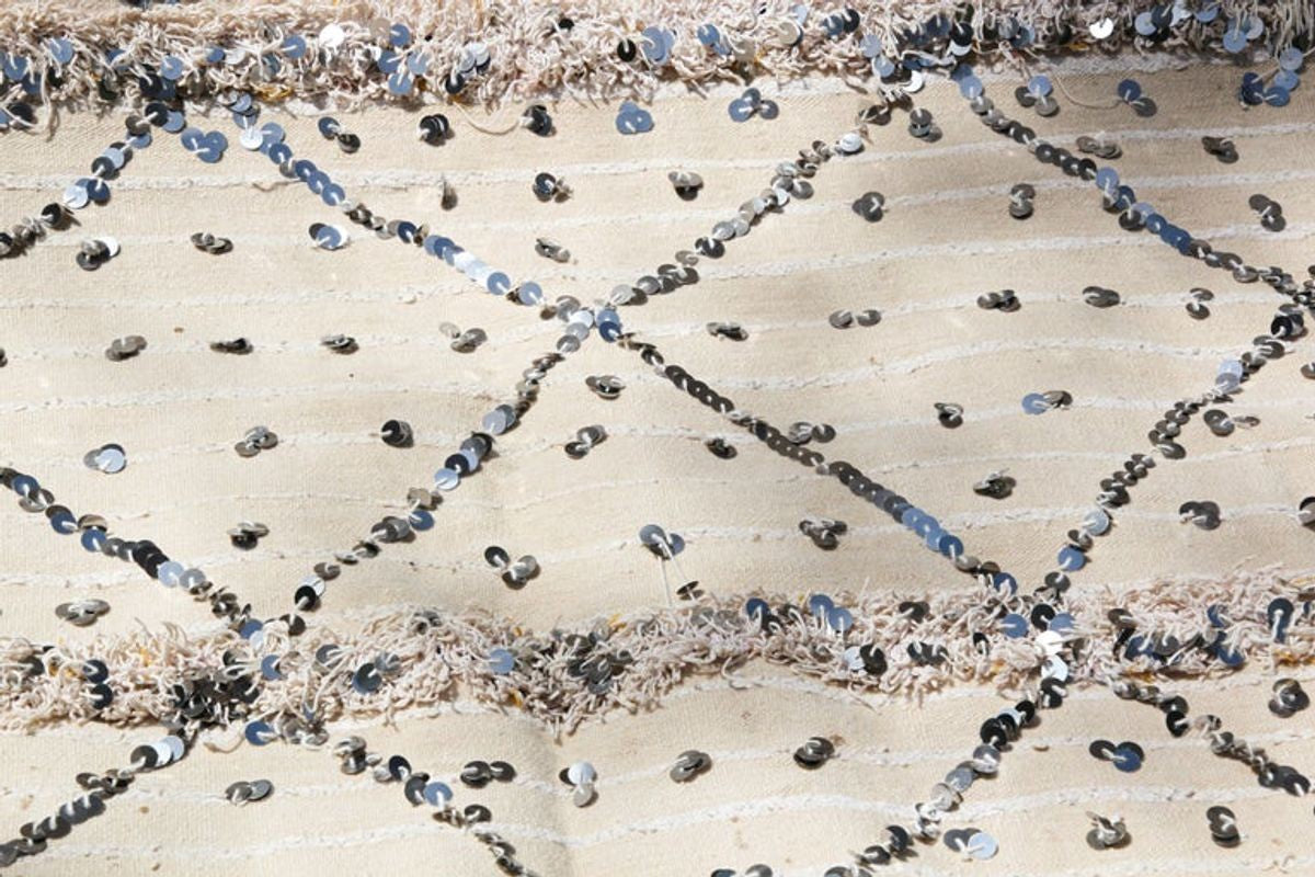 1960s Large Vintage Moroccan Wedding Berber Blanket Throw with Sequins