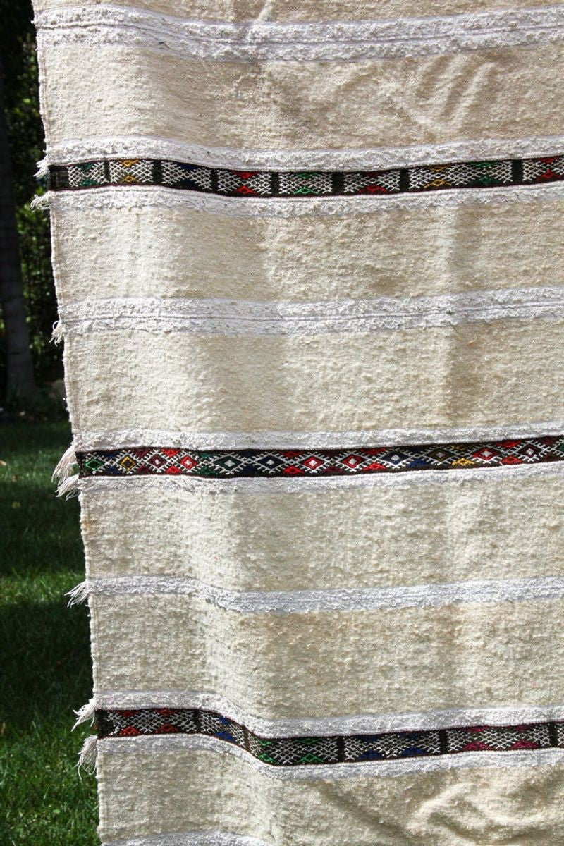 1960s Vintage Authentic Moroccan Wedding Blanket Throw with Sequins