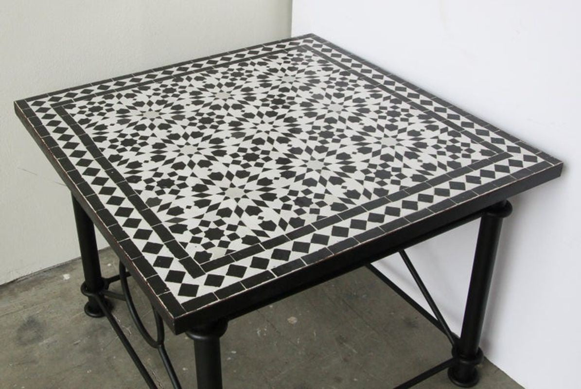 Moroccan Fez Mosaic Tile Coffee Table in Black and White
