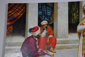 Moroccan Orientalist Oil Painting of a Rug Market