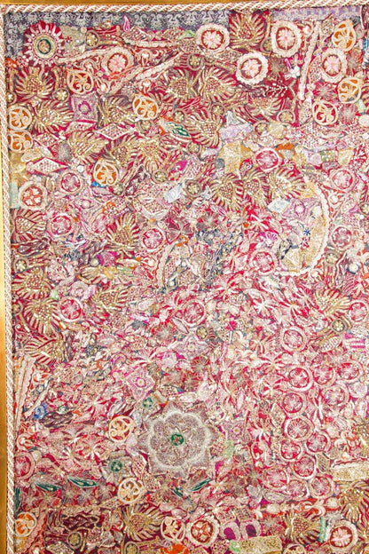 Mughal Embroidered Metal Threaded Tapestry from Rajasthan Framed