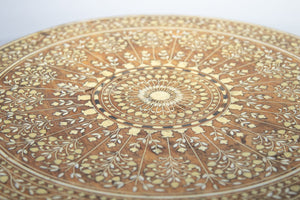 19th c, Anglo Indian Mughal Teak Inlaid Round Side Table