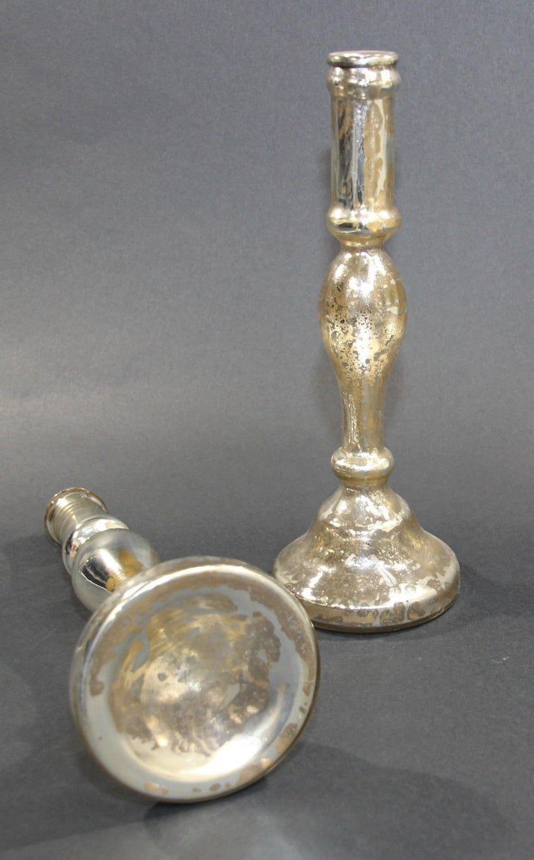 Silvered Mercury Glass Candlesticks, British Colonial Style, 1999