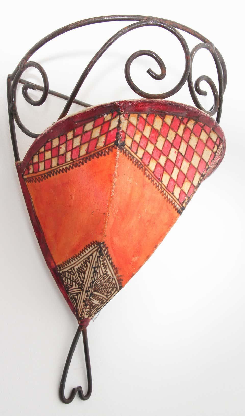 Moroccan Wall Sconce Iron and Hand-painted Parchment