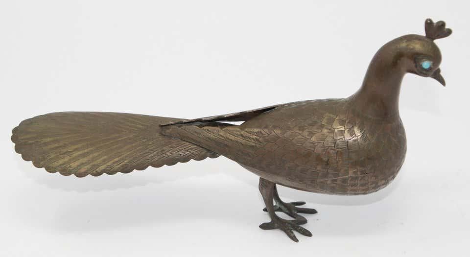 Islamic Qajar Style Damascene Metal Vintage Peacock Figurine, India