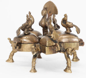 Antique Hindu Brass Box with Peacocks and Elephants
