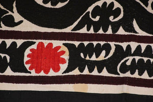 Vintage Samarkand Suzani, Uzbekistan Embroidered Textile Red and Black