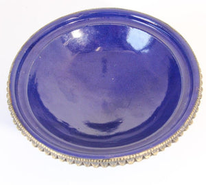 Cobalt Blue Moroccan Ceramic Bowl with Silver Overlay