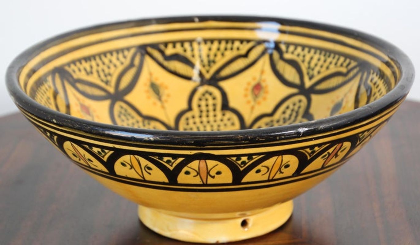 Vintage Moroccan Handcrafted Ceramic Yellow Bowl