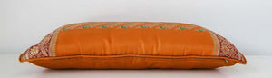 Silk Pillow Custom Made from a Wedding Orange Sari, India