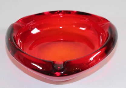 Vintage Mid-Century Glass Ashtray Ruby Red Triangular