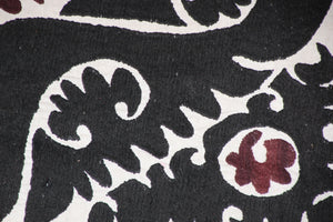 Vintage Red and Black Samarkand Suzani, Uzbekistan Embroidered Textile