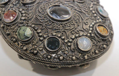 Vintage Sajai Metal and Agate Scroll Box Coin Purse, Handmade in India