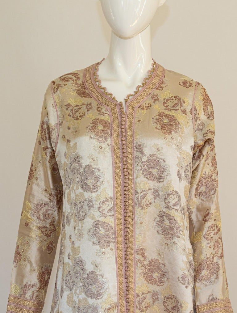 Vintage Moroccan Caftan Gold Damask Embroidered 1960s