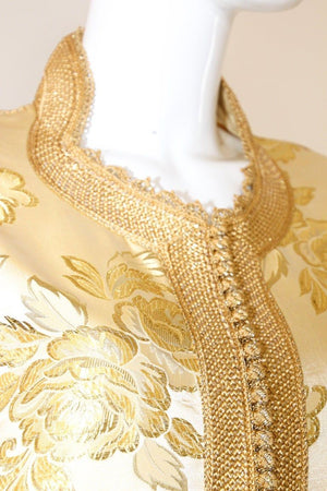 Moroccan Caftan Gold Damask Embroidered, Vintage, 1960s