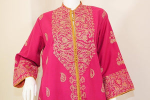 Vintage Moroccan Caftan Hot Pink with Gold, 1970's