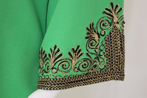 Vintage Moroccan Kaftan Green Maxi Dress circa 1970 Size L
