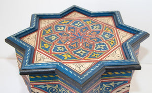 Moroccan Side Table Hand Painted Wood in Moorish Style 1960s
