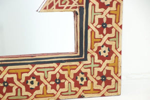 Vintage Moroccan Mirror Hand Painted with Red Moorish Design