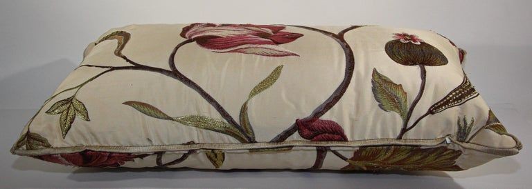 Vintage Throw Decorative Taffeta Pillow Embroidered with Flowers