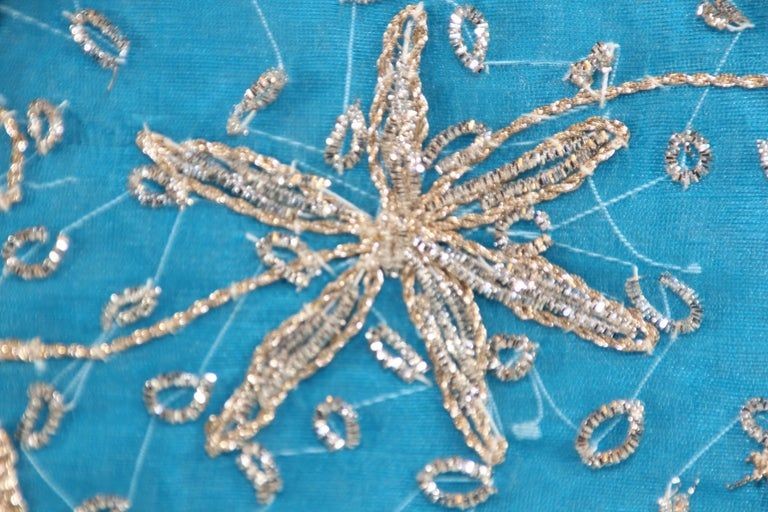 Moorish Throw Pillow Turquoise Embellished with Sequins and Beads