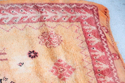 Vintage Moroccan Berber Rug in Saffron, Coral and Black, 71 x 145 in, 1960s