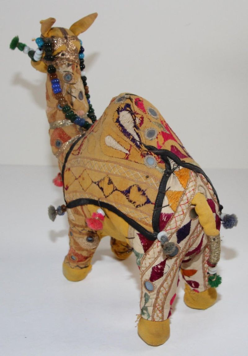 Handcrafted Vintage Stuffed Raj Cotton Embroidered Camel Toy, India, 1950