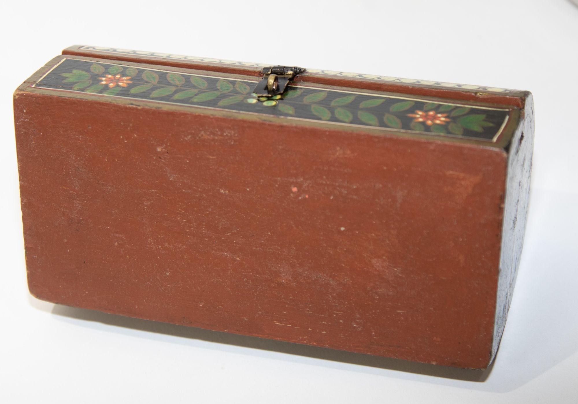 Indian Wood Pen Box with Hand Painted Figural Scenes