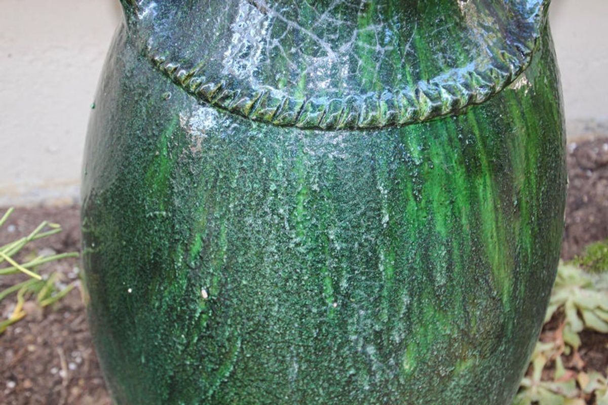 Vintage Moroccan Tamgroute Green Olive Jar with Handles