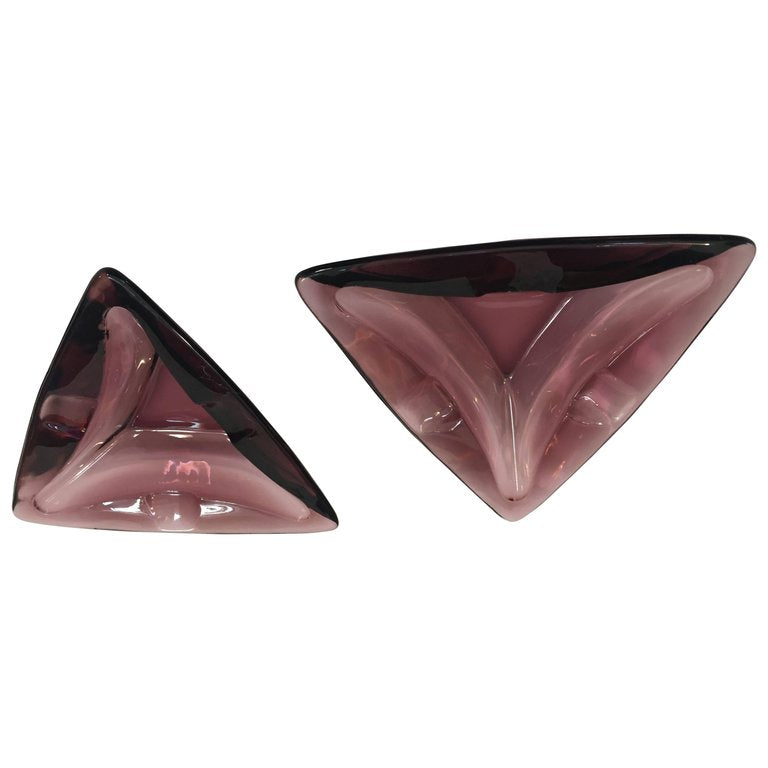 Vintage Moroccan Hazel Atlas Amethyst Triangle Pair of Ashtrays
