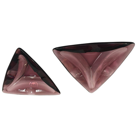 Vintage Moroccan Hazel Atlas Amethyst Triangle Pair of Ashtrays