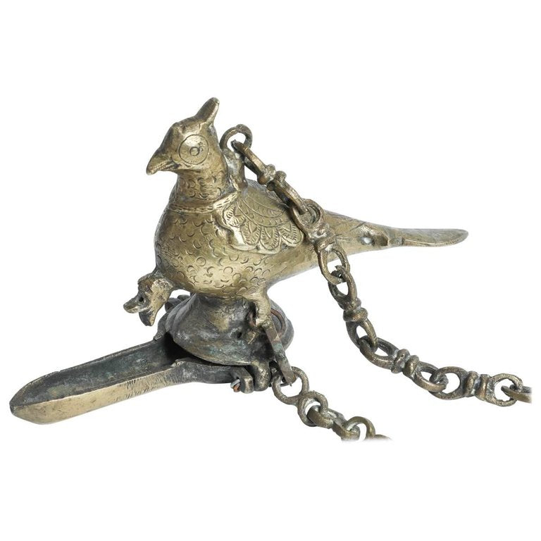 Hanging Bronze Oil Lamp in the Shape of a Bird India - E-mosaik