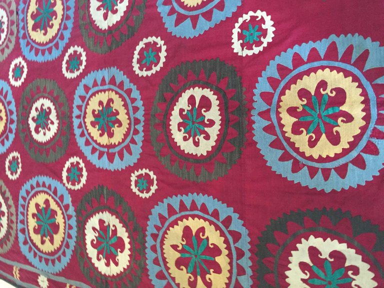 Large Vintage Uzbek Suzani Needlework Textile Blanket or Tapestry