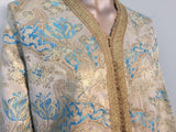 Moroccan Caftan, Turquoise and Gold Brocade Kaftan Size M to L