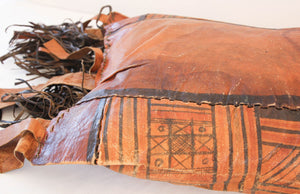 African Tuareg Hand-Tooled Leather Pillow with Fringes