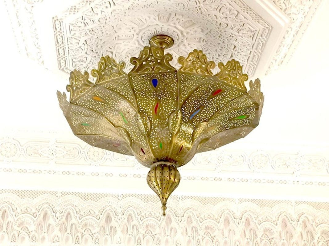 Handcrafted Moroccan Brass Chandelier in Alberto Pinto Style, 33\"