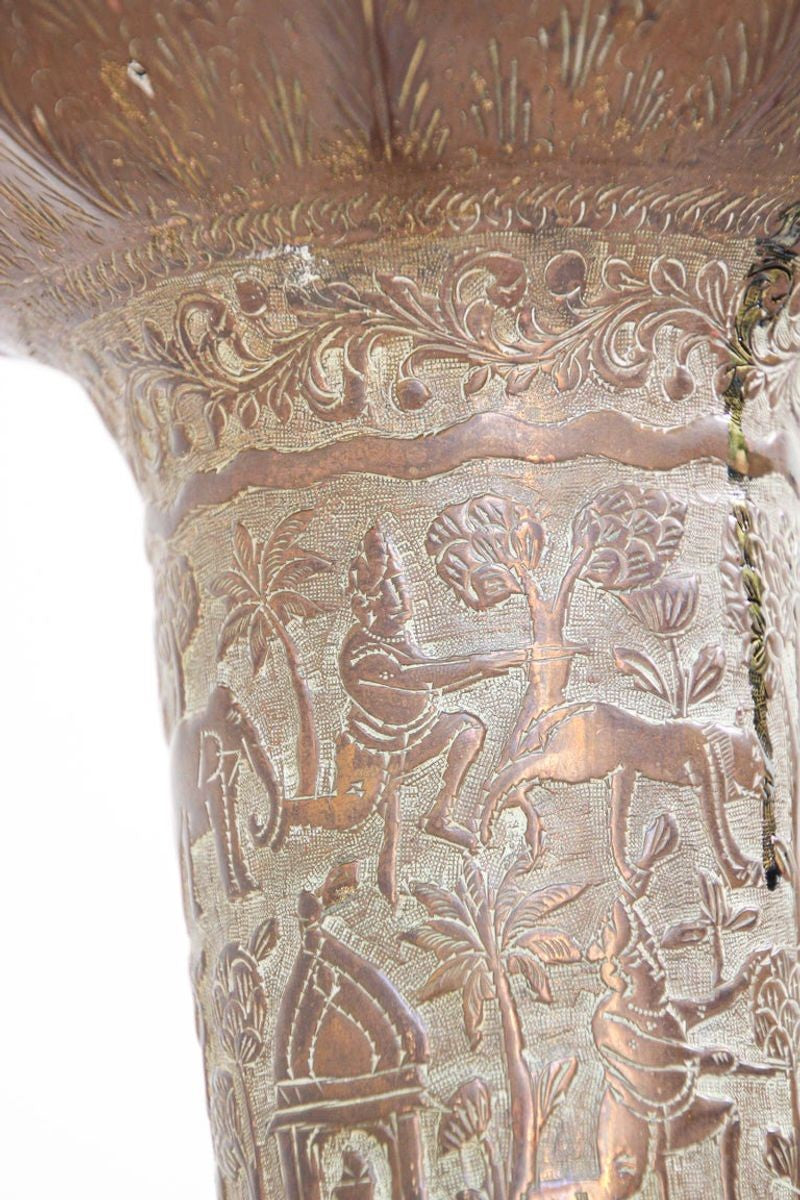 Antique Copper Vase with Hindu Scenes, 19th Century