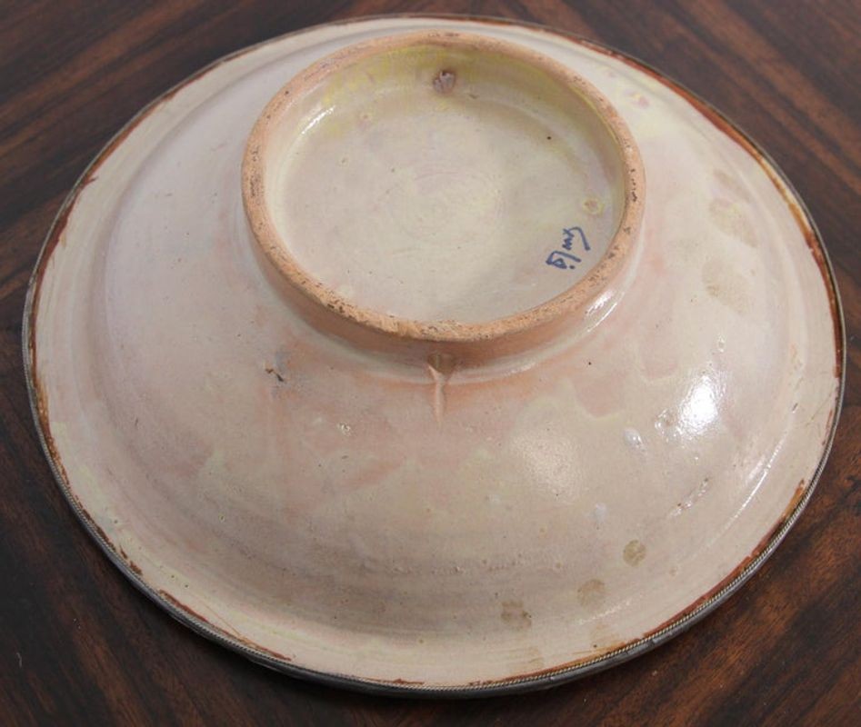 Moroccan Blue Ceramic Dish Bowl Adorned with Silver Filigree from Fez