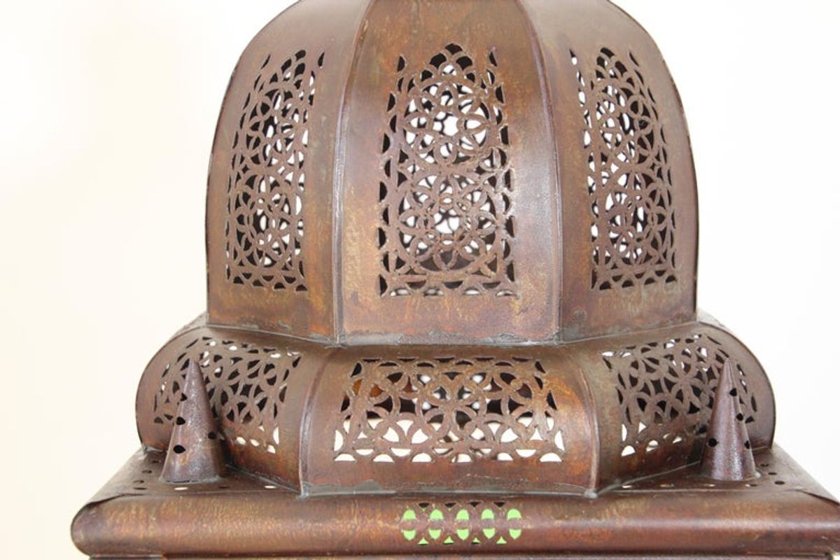 Moroccan Metal Lantern with Multicolor Glass