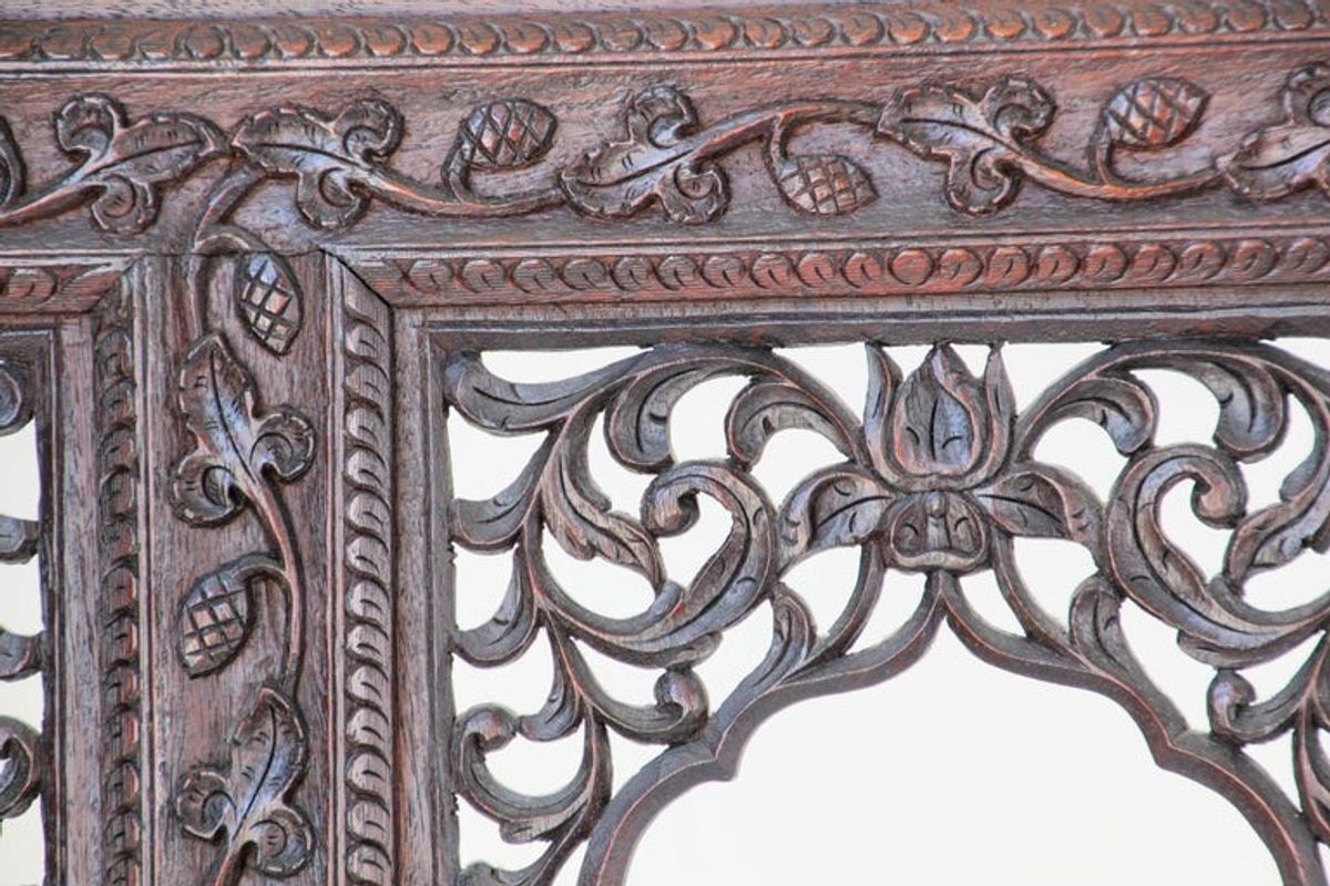19th Century Anglo-Indian Mughal Carved Hardwood Three-Panel Screen, circa 1880