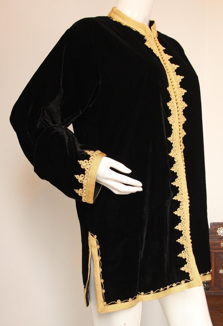 Moroccan Kaftan Black Velvet Vest with Gold Embroideries