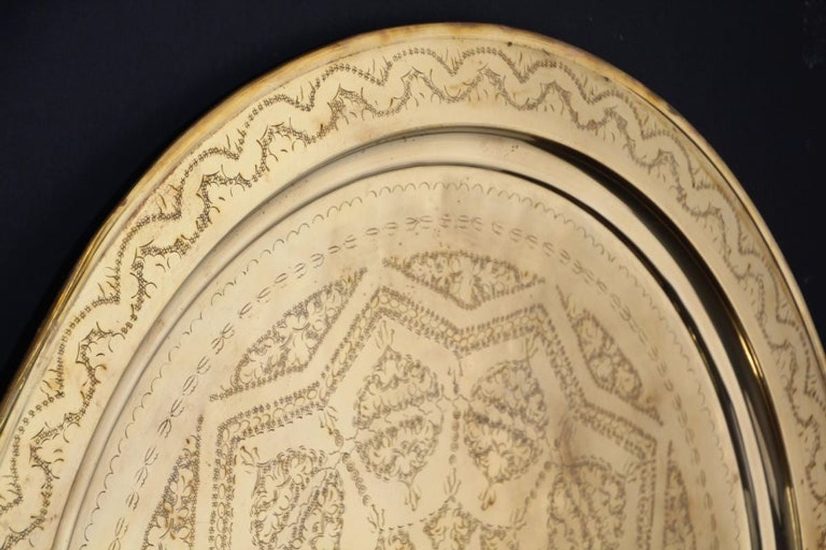 Monumental Moroccan Polished Metal Brass Tray Platter 39 inches