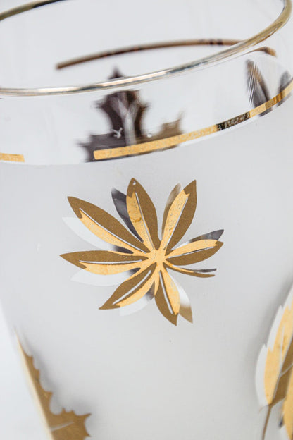 Vintage Libbey Cocktail Glasses Set, Frosted Glass with Gold Leaf